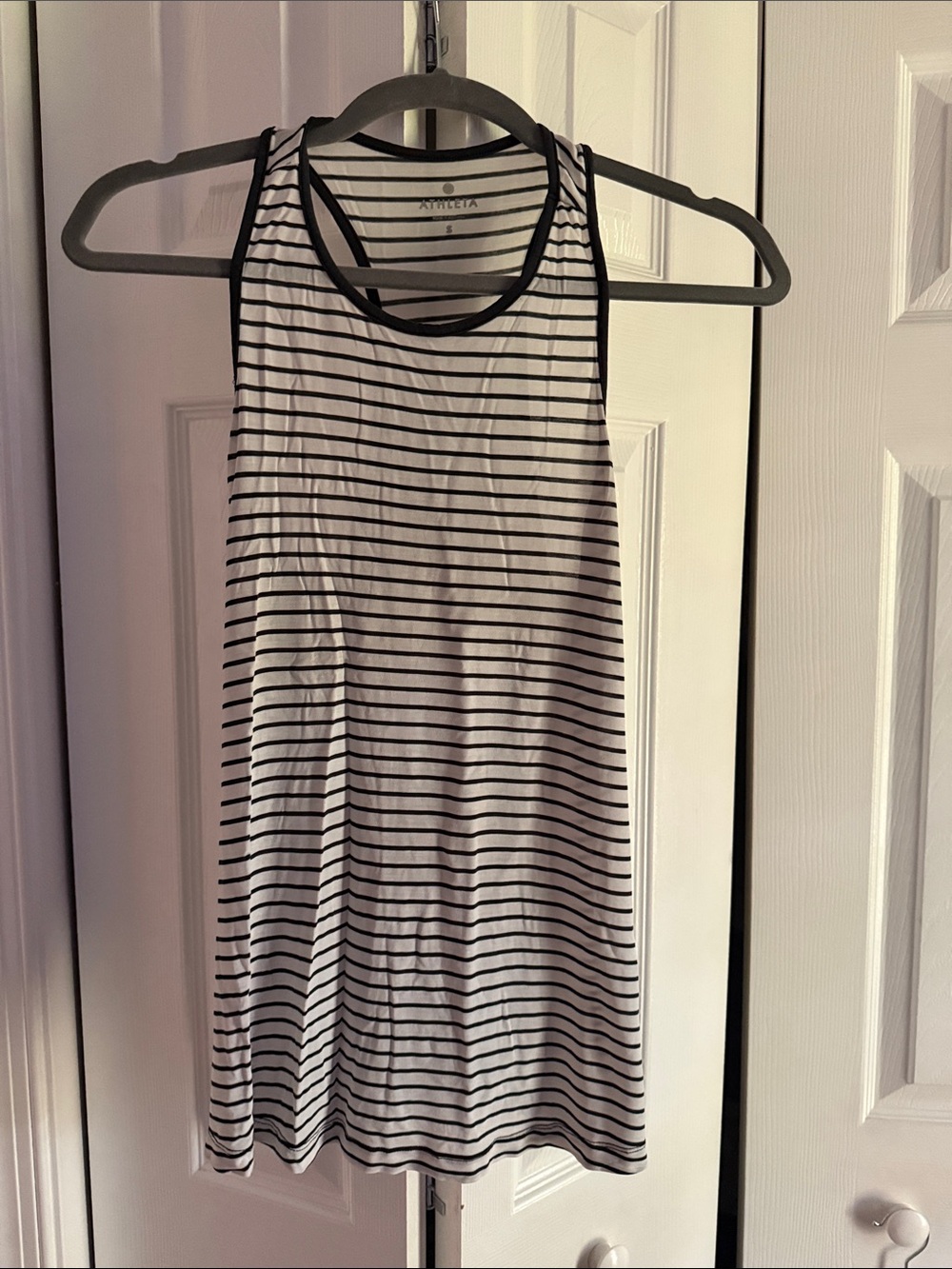 Athleta White and Black Striped Racerback Tank Top